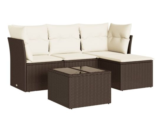 vidaXL 5-cz. zestaw mebli ogrodowych z poduszkami, brązowy, polirattan Dārza mēbeļu komplekti