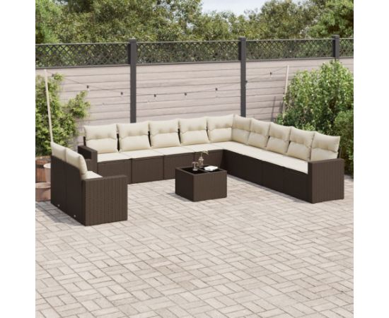 vidaXL 12-cz. zestaw mebli do ogrodu, z poduszkami brązowe polirattan Dārza mēbeļu komplekti