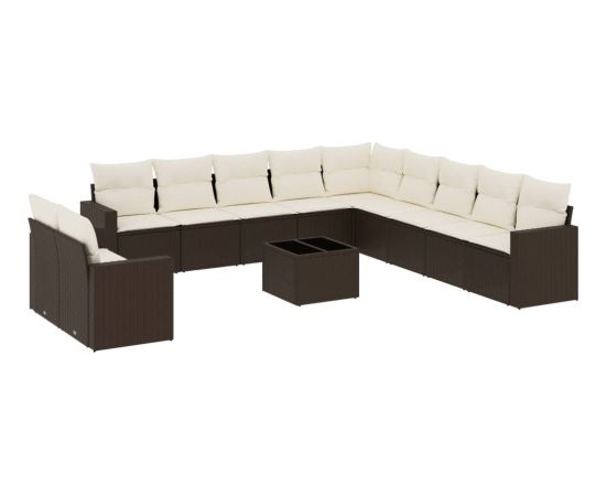 vidaXL 12-cz. zestaw mebli do ogrodu, z poduszkami brązowe polirattan Dārza mēbeļu komplekti