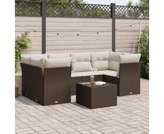 vidaXL 7-cz. zestaw wypoczynkowy do ogrodu, z poduszkami, brązowy Dārza mēbeļu komplekti