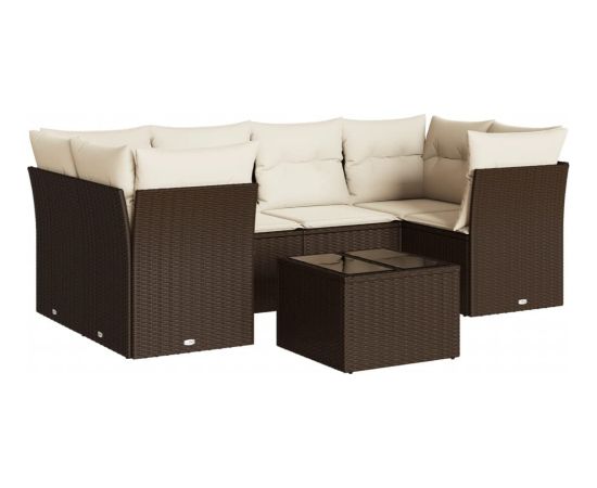 vidaXL 7-cz. zestaw wypoczynkowy do ogrodu, z poduszkami, brązowy Dārza mēbeļu komplekti