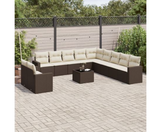 vidaXL 12-cz. zestaw mebli do ogrodu, z poduszkami brązowe polirattan Dārza mēbeļu komplekti