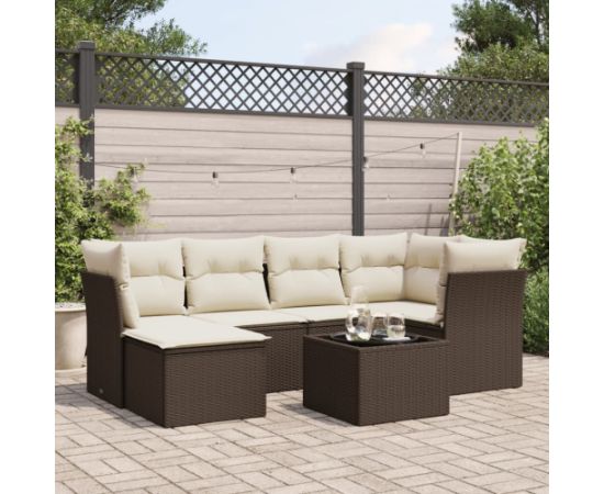 vidaXL 7-cz. zestaw wypoczynkowy do ogrodu, z poduszkami, brązowy Dārza mēbeļu komplekti