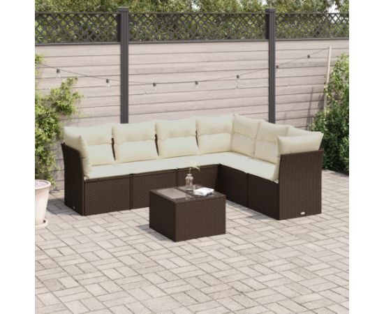 vidaXL 7-cz. zestaw wypoczynkowy do ogrodu, z poduszkami, brązowy Dārza mēbeļu komplekti