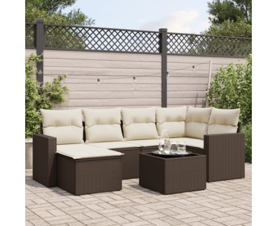 vidaXL 7-cz. zestaw wypoczynkowy do ogrodu, z poduszkami, brązowy Dārza mēbeļu komplekti