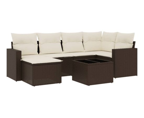 vidaXL 7-cz. zestaw wypoczynkowy do ogrodu, z poduszkami, brązowy Dārza mēbeļu komplekti