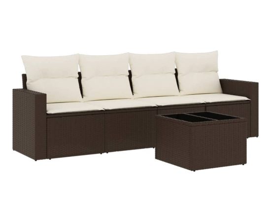 vidaXL 5-cz. zestaw mebli ogrodowych z poduszkami, brązowy, polirattan Dārza mēbeļu komplekti