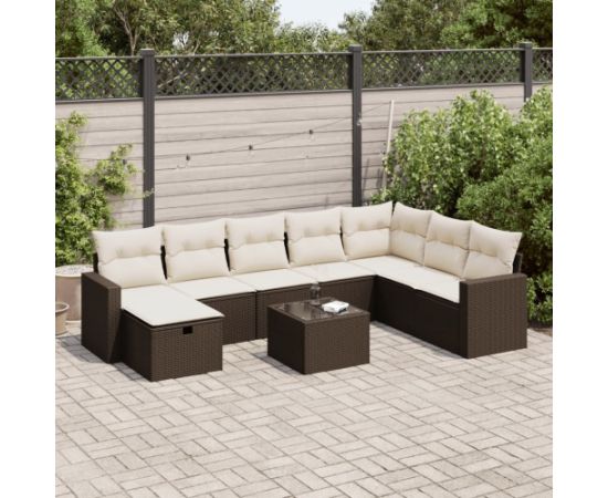 vidaXL 9-cz. zestaw mebli ogrodowych z poduszkami, brązowy, polirattan Dārza mēbeļu komplekti