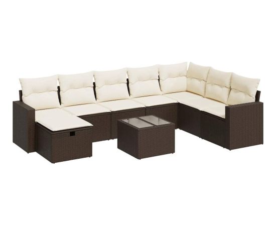 vidaXL 9-cz. zestaw mebli ogrodowych z poduszkami, brązowy, polirattan Dārza mēbeļu komplekti