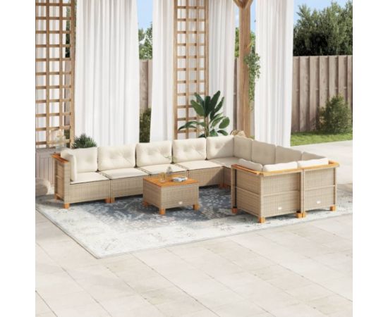vidaXL 10-cz. zestaw mebli ogrodowych z poduszkami, beżowy, polirattan Dārza mēbeļu komplekti
