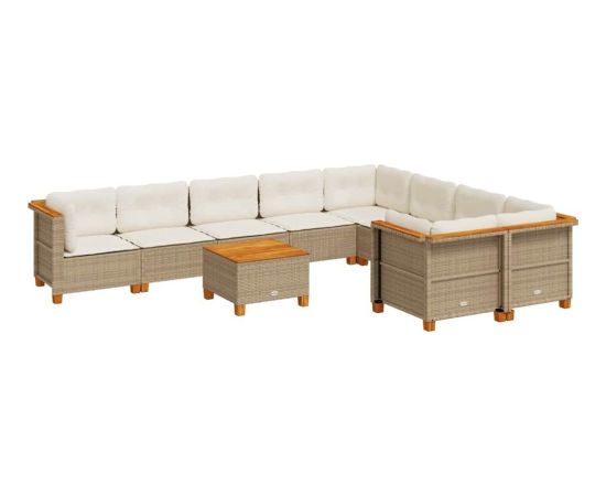 vidaXL 10-cz. zestaw mebli ogrodowych z poduszkami, beżowy, polirattan Dārza mēbeļu komplekti