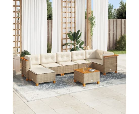 vidaXL 8-cz. zestaw mebli ogrodowych z poduszkami, beżowy, polirattan Dārza mēbeļu komplekti