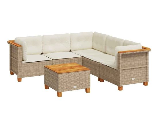 vidaXL 6-cz. zestaw mebli ogrodowych z poduszkami, beżowy, polirattan Dārza mēbeļu komplekti