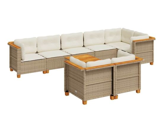 vidaXL 9-cz. zestaw mebli ogrodowych z poduszkami, beżowy, polirattan Dārza mēbeļu komplekti