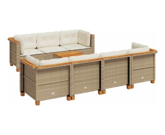 vidaXL 8-cz. zestaw mebli ogrodowych z poduszkami, beżowy, polirattan Dārza mēbeļu komplekti