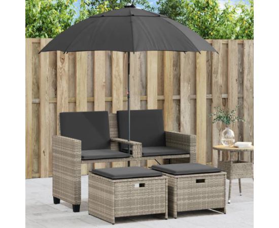 vidaXL 2-os. sofa ogrodowa ze parasolem i stołkami, jasnoszara Dārza mēbeļu komplekti