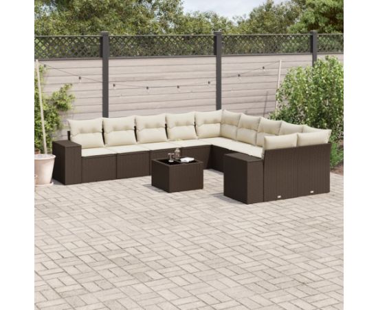 vidaXL 11-cz. zestaw mebli ogrodowych z poduszkami, brązowy, rattan PE Dārza mēbeļu komplekti