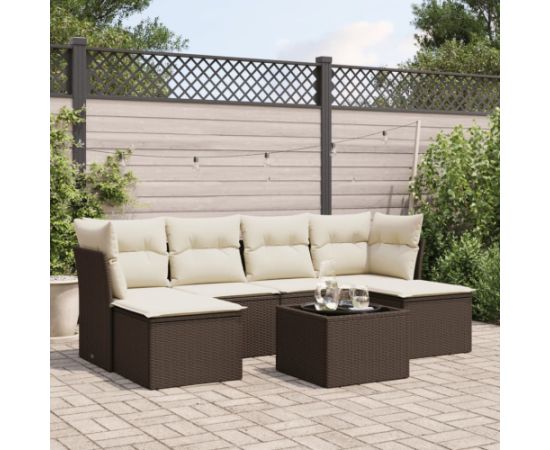 vidaXL 7-cz. zestaw wypoczynkowy do ogrodu, z poduszkami, brązowy Dārza mēbeļu komplekti