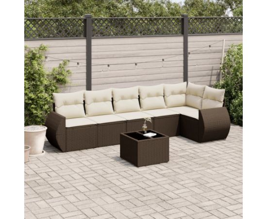 vidaXL 7-cz. zestaw wypoczynkowy do ogrodu, z poduszkami, brązowy Dārza mēbeļu komplekti