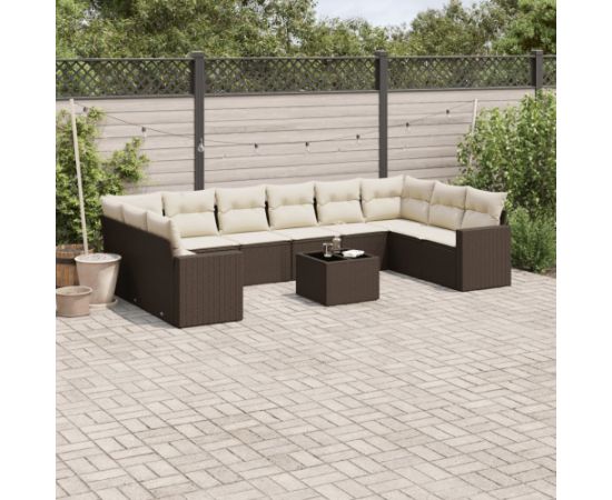 vidaXL 11-cz. zestaw mebli ogrodowych z poduszkami, brązowy, rattan PE Dārza mēbeļu komplekti