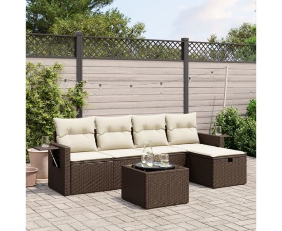 vidaXL 6-cz. zestaw wypoczynkowy do ogrodu, z poduszkami, brązowy Dārza mēbeļu komplekti