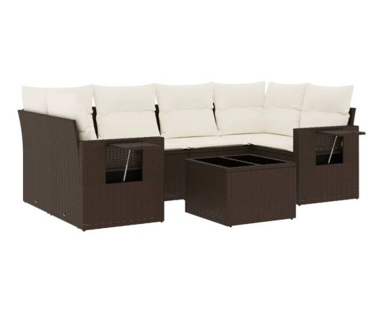 vidaXL 7-cz. zestaw wypoczynkowy do ogrodu, z poduszkami, brązowy Dārza mēbeļu komplekti