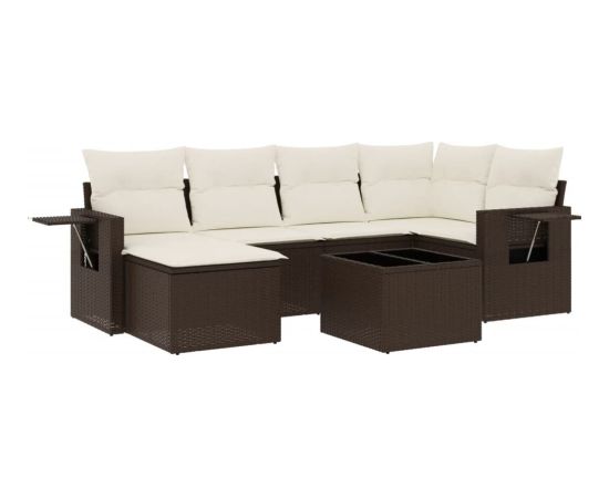 vidaXL 7-cz. zestaw wypoczynkowy do ogrodu, z poduszkami, brązowy Dārza mēbeļu komplekti