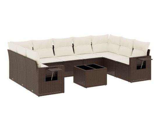 vidaXL 10-cz. zestaw mebli ogrodowych z poduszkami, brązowy polirattan Dārza mēbeļu komplekti