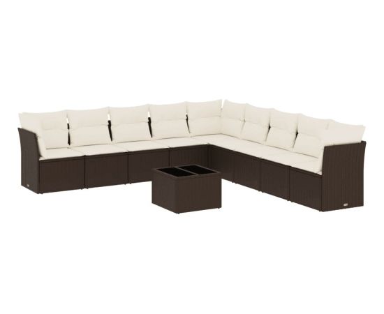 vidaXL 10-cz. zestaw mebli ogrodowych z poduszkami, brązowy polirattan Dārza mēbeļu komplekti