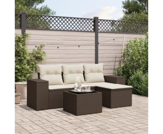 vidaXL 5-cz. zestaw mebli ogrodowych z poduszkami, brązowy, polirattan Dārza mēbeļu komplekti