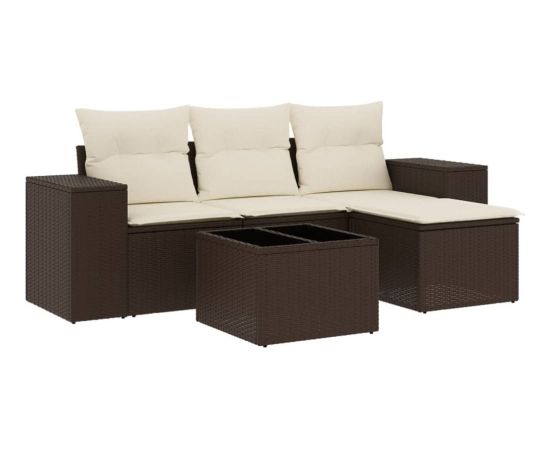 vidaXL 5-cz. zestaw mebli ogrodowych z poduszkami, brązowy, polirattan Dārza mēbeļu komplekti