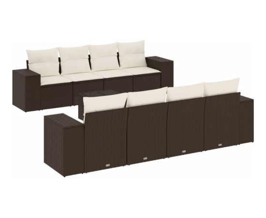 vidaXL 9-cz. zestaw mebli ogrodowych z poduszkami, brązowy, polirattan Dārza mēbeļu komplekti