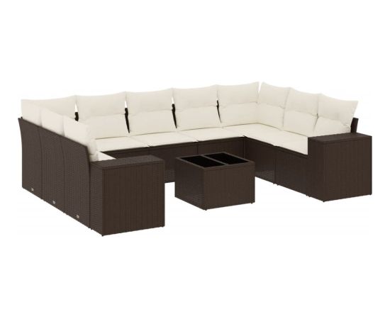 vidaXL 10-cz. zestaw mebli ogrodowych z poduszkami, brązowy polirattan Dārza mēbeļu komplekti