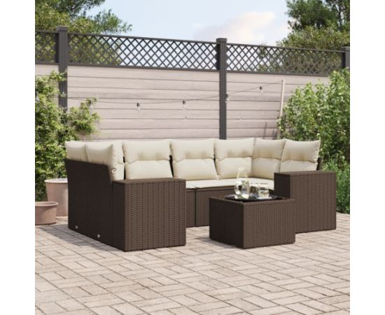 vidaXL 7-cz. zestaw wypoczynkowy do ogrodu, z poduszkami, brązowy Dārza mēbeļu komplekti