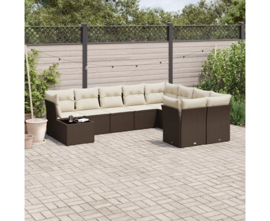 vidaXL 10-cz. zestaw mebli ogrodowych z poduszkami, brązowy polirattan Dārza mēbeļu komplekti