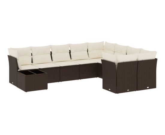 vidaXL 10-cz. zestaw mebli ogrodowych z poduszkami, brązowy polirattan Dārza mēbeļu komplekti