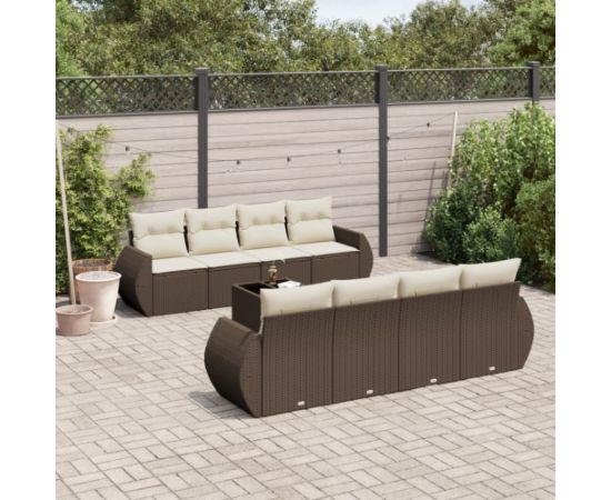 vidaXL 9-cz. zestaw mebli ogrodowych z poduszkami, brązowy, polirattan Dārza mēbeļu komplekti