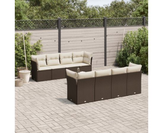 vidaXL 9-cz. zestaw mebli ogrodowych z poduszkami, brązowy, polirattan Dārza mēbeļu komplekti