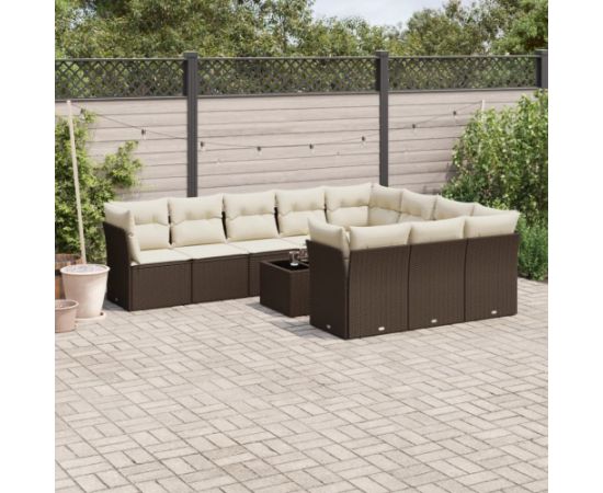 vidaXL 11-cz. zestaw mebli ogrodowych z poduszkami, brązowy, rattan PE Dārza mēbeļu komplekti