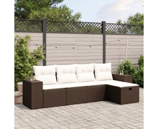 vidaXL 5-cz. zestaw mebli ogrodowych z poduszkami, brązowy, polirattan Dārza mēbeļu komplekti