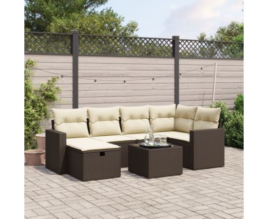 vidaXL 7-cz. zestaw wypoczynkowy do ogrodu, z poduszkami, brązowy Dārza mēbeļu komplekti