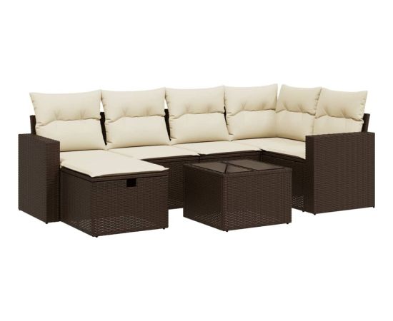 vidaXL 7-cz. zestaw wypoczynkowy do ogrodu, z poduszkami, brązowy Dārza mēbeļu komplekti