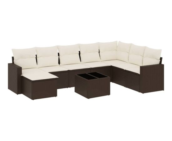 vidaXL 9-cz. zestaw mebli ogrodowych z poduszkami, brązowy, polirattan Dārza mēbeļu komplekti