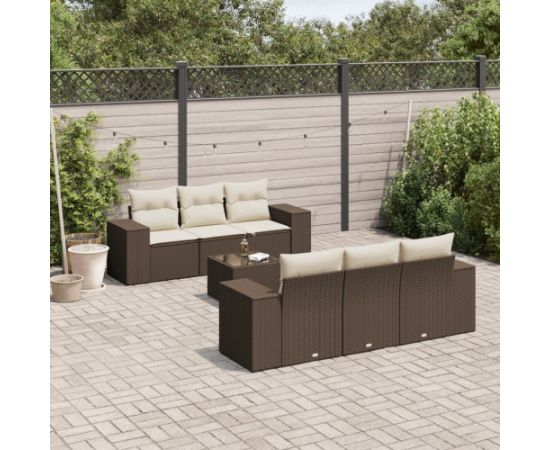 vidaXL 7-cz. zestaw wypoczynkowy do ogrodu, z poduszkami, brązowy Dārza mēbeļu komplekti