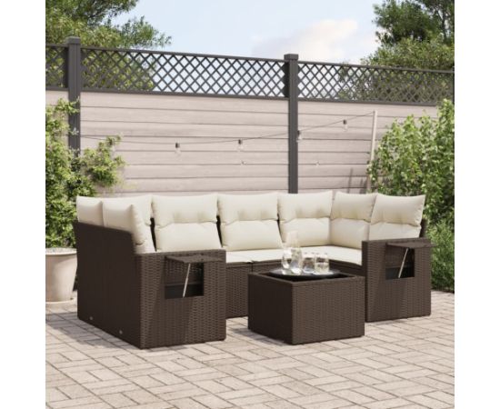 vidaXL 7-cz. zestaw wypoczynkowy do ogrodu, z poduszkami, brązowy Dārza mēbeļu komplekti