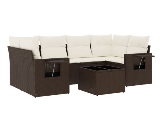 vidaXL 7-cz. zestaw wypoczynkowy do ogrodu, z poduszkami, brązowy Dārza mēbeļu komplekti