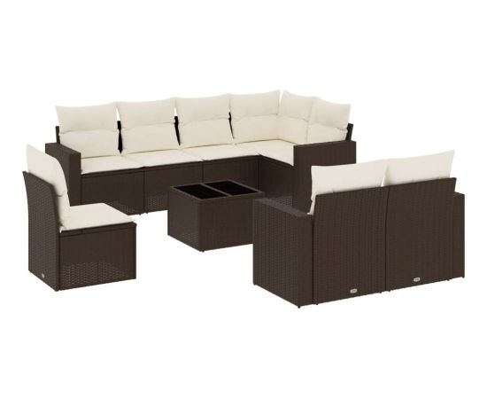 vidaXL 9-cz. zestaw mebli ogrodowych z poduszkami, brązowy, polirattan Dārza mēbeļu komplekti