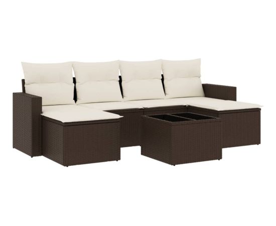 vidaXL 7-cz. zestaw wypoczynkowy do ogrodu, z poduszkami, brązowy Dārza mēbeļu komplekti