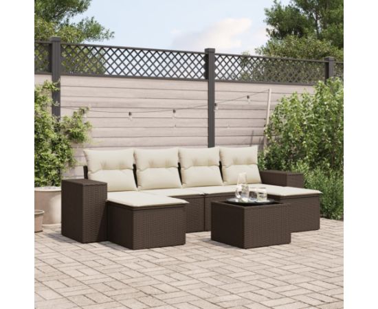 vidaXL 7-cz. zestaw wypoczynkowy do ogrodu, z poduszkami, brązowy Dārza mēbeļu komplekti