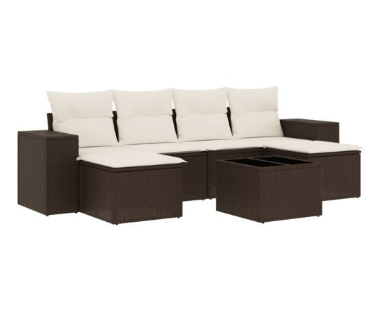 vidaXL 7-cz. zestaw wypoczynkowy do ogrodu, z poduszkami, brązowy Dārza mēbeļu komplekti